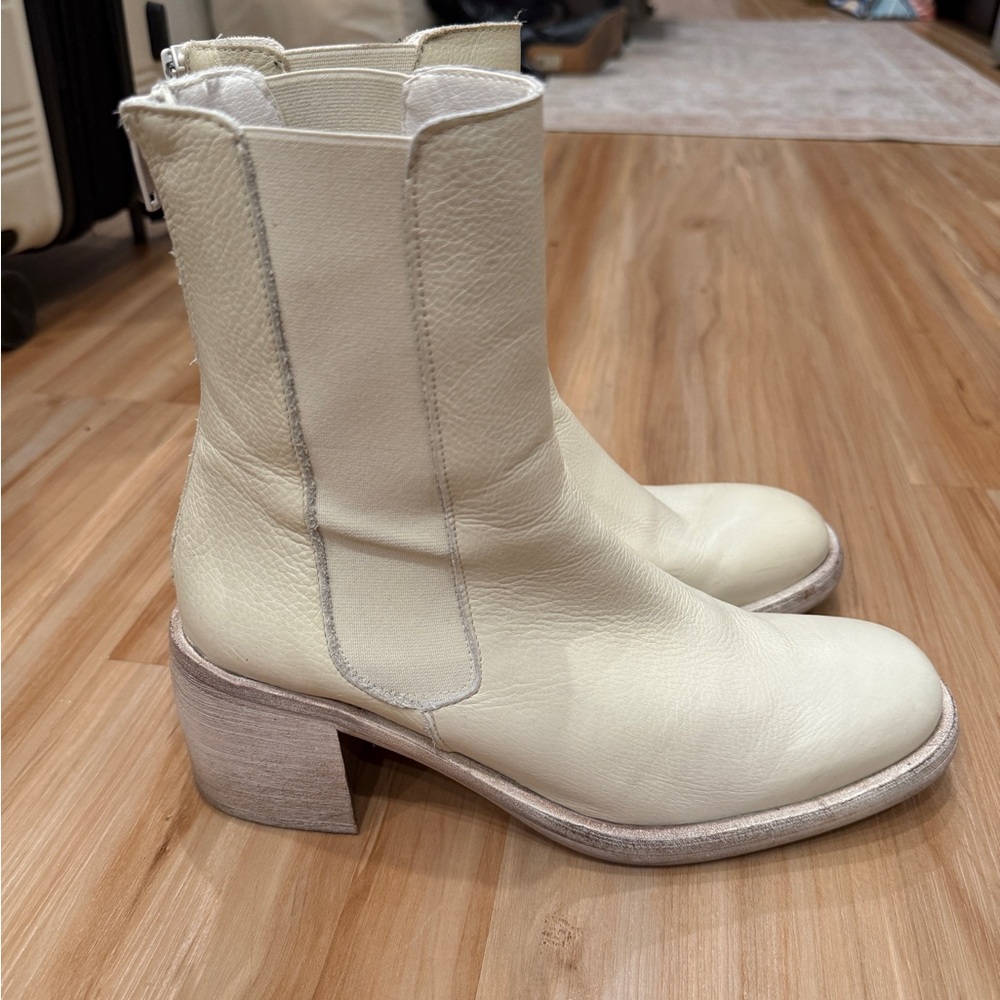Free People Cream Leather Ankle Boots
